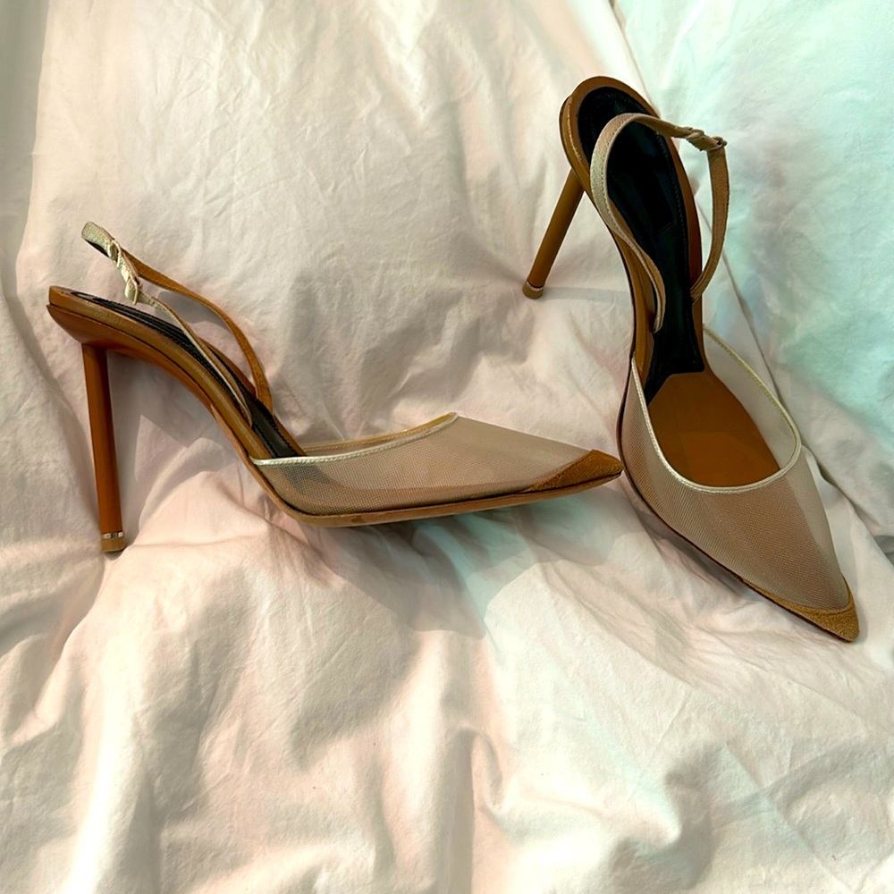 Alexander Wang tan mesh slingback
